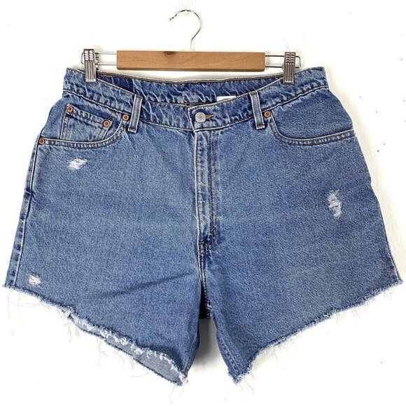 Vintage Levis Sz 14 Jean Shorts Distressed Cut Offs Light Wash 90s 100% Cotton